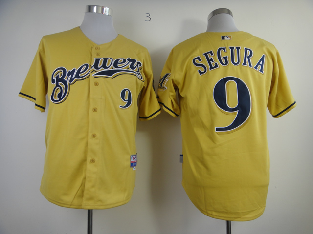 Men Milwaukee Brewers #9 Segura Yellow MLB Jerseys